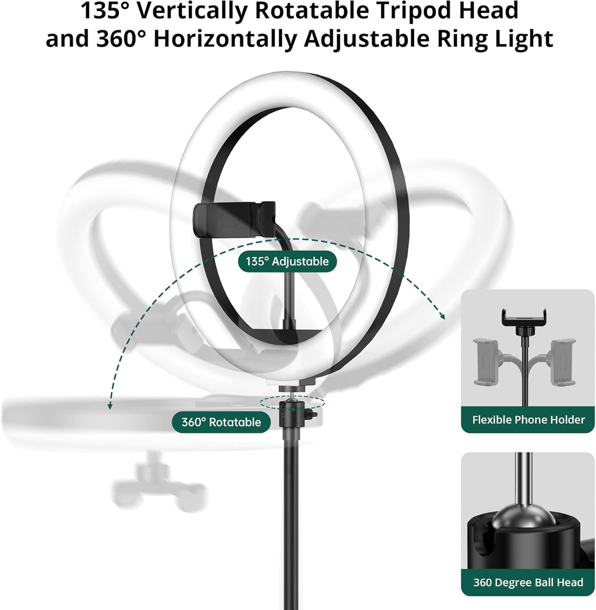 ATUMTEK 10" Ring Light with 55" Tripod Stand, Dimmable LED Selfie Light with Phone Holder & Bluetooth Remote, 3 Color Modes & 10 Brightness Levels for TikTok, Zoom, YouTube, Streaming, Vlogging